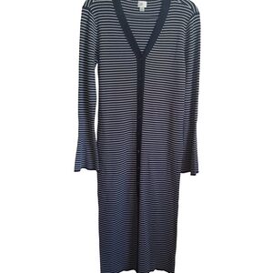 Black And White Striped Women's Dress V neck Button Down Front Feature